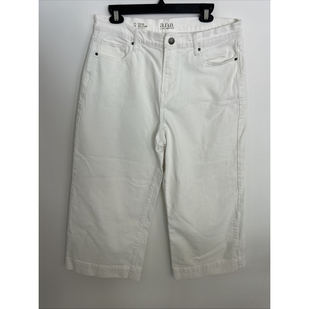 A N A Women's White Jeans High-Rise Wide Leg Crop Size 12